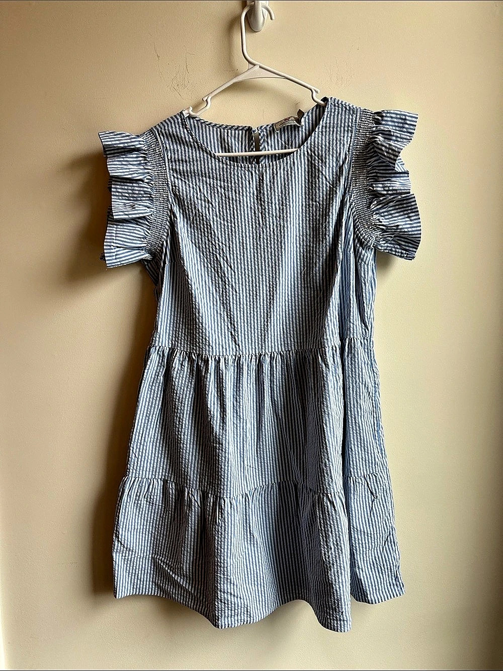 vineyard vines Harbor Seersucker Tiered Dress Blue & White